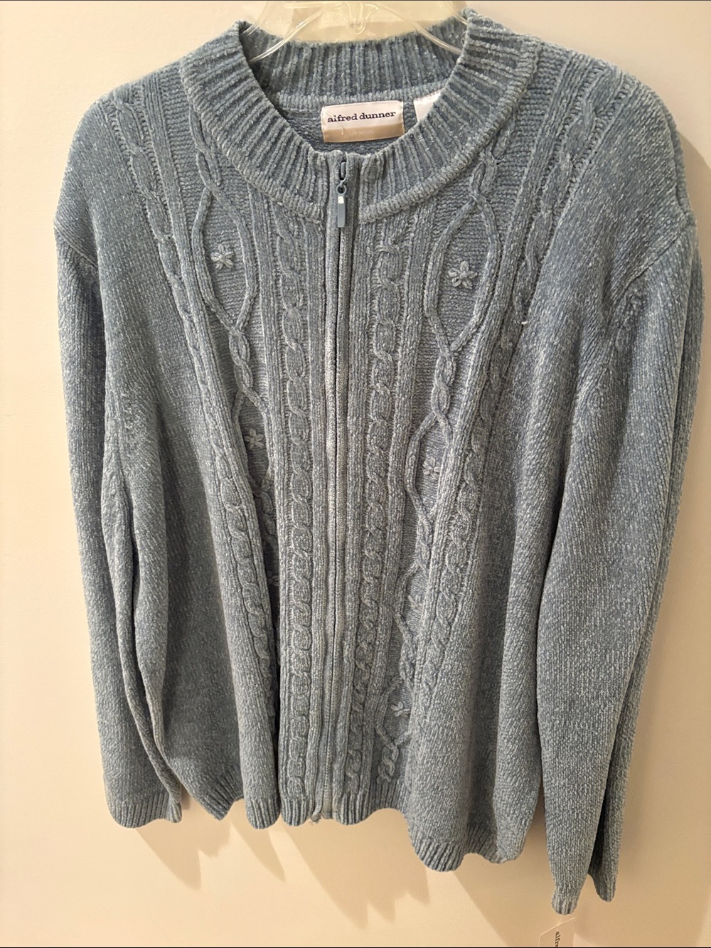 Alfred Dunner Men's Dusty Blue Cable Zip Cardigan